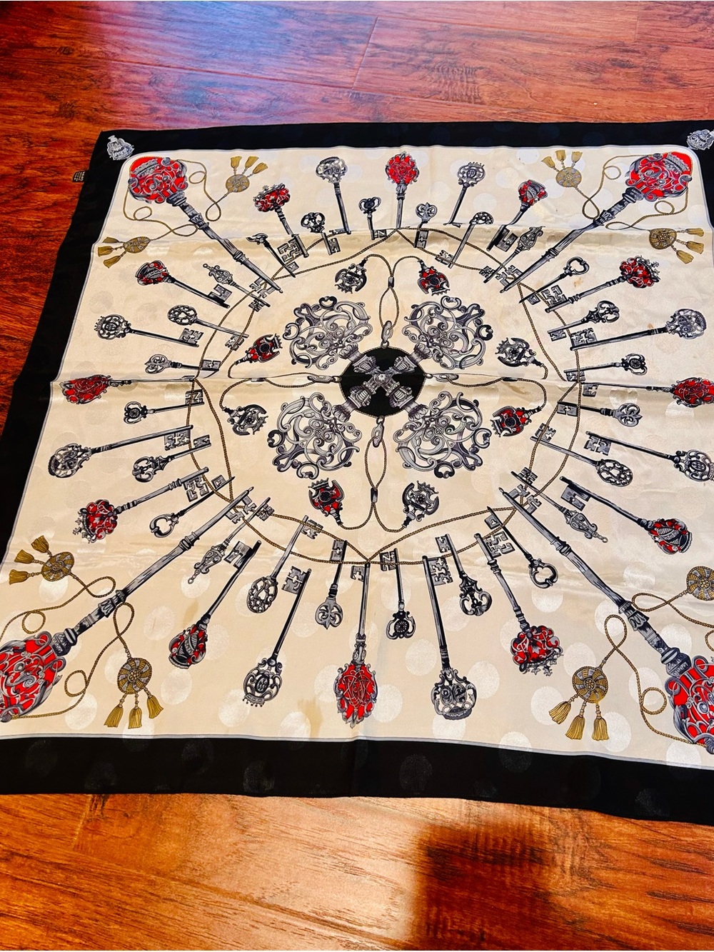 Vintage Regal Peacock, silk trading company Key Motif Silk Scarf